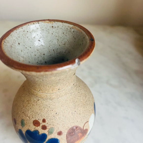 VTG 70s Hand Painted Folk Mexican Pottery Boho Ceramic Small Bud Vase Signed - Picture 2 of 8